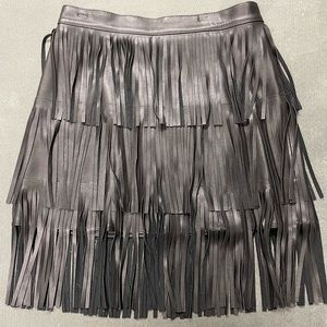 H&M women’s black faux leather fringe skirt